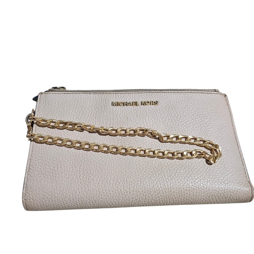 Michael Kors Adele Soft Pink Pebbled Leather Double Zip Wallet VGUC